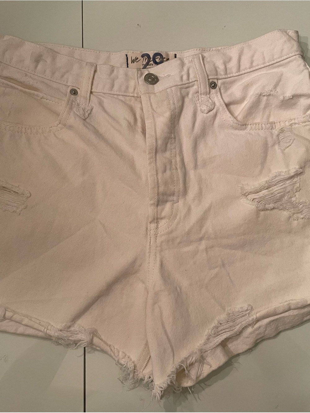 We The Free White Distressed Denim Shorts